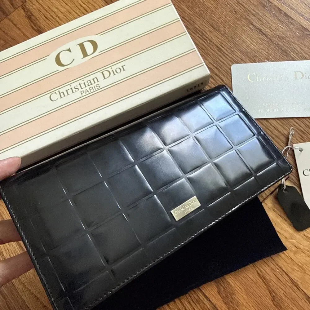 Vintage Christian Dior Patent Leather Continental Long Wallet w/ Box & Card